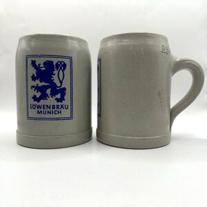 Vintage 2 Lowenbrau Stoneware German Beer Stein Mugs 0.5L Munich Germany